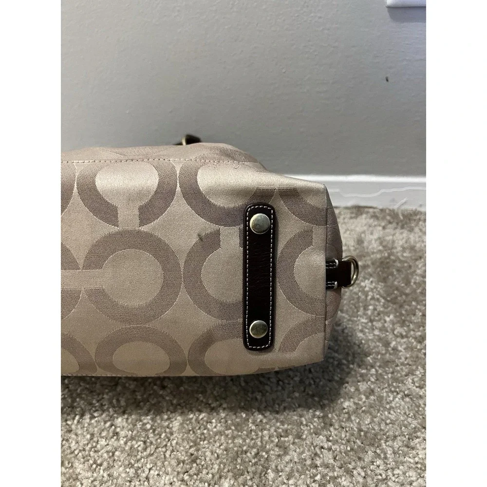 Coach Madison Signature Op Art Sabrina Brown/Beige Satchel Bag With Strap 12947